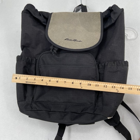 Eddie Bauer Canvas Backpack Cinch Drawstring Top Flap Closure Black - Picture 12 of 12